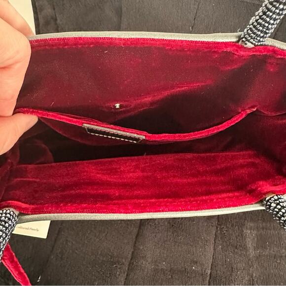 Vintage Christian Dior Velvet Mini Hand Bag in Red Cardinal w/ Pearl Straps - Picture 11 of 14